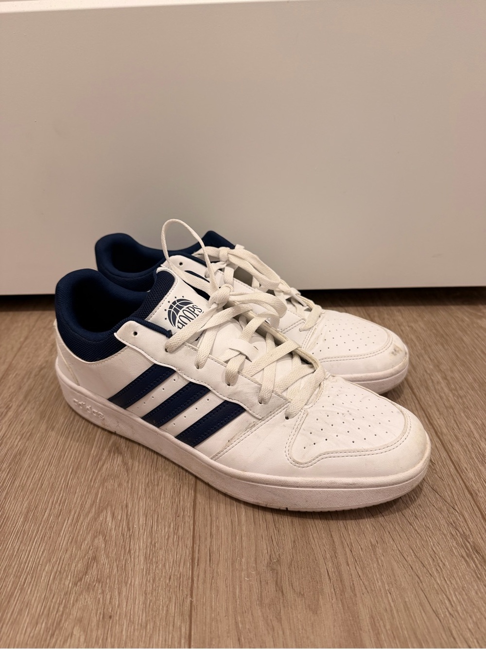 adidas White and Navy Low-Top Court Sneakers